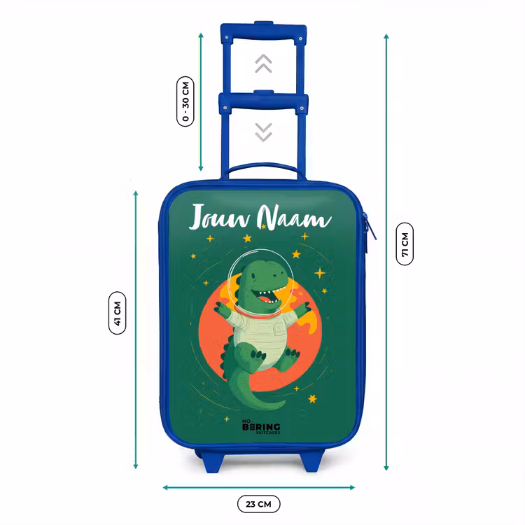 Kinderkoffer met naam - Blauw - Dino - Planeet - Sterren - Groen — 6