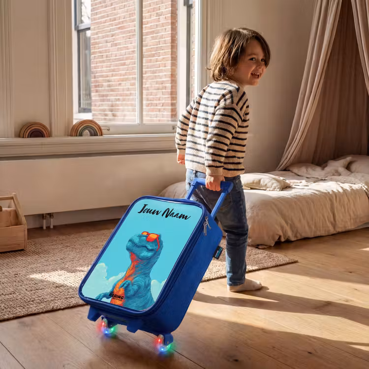 Kinderkoffer met naam - Blauw - Dino - Zonnebril - Blauw — 3