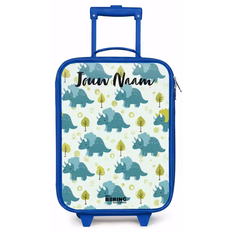 Kinderkoffer met naam - Blauw - Dinos - Patroon - Natuur — 1