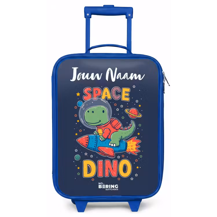 Kinderkoffer met naam - Blauw - Dinosaurus - Groen - Raket - Sterrenhemel — 1