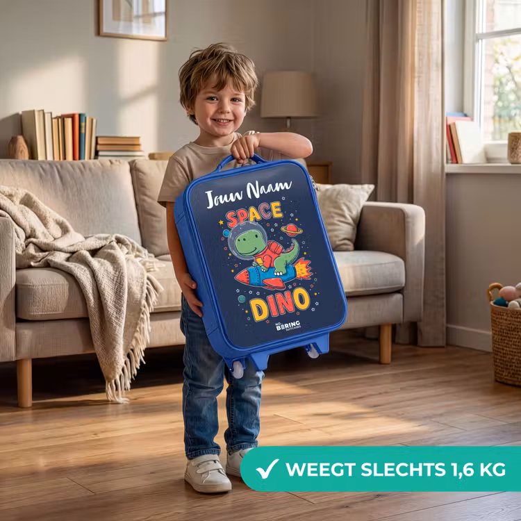 Kinderkoffer met naam - Blauw - Dinosaurus - Groen - Raket - Sterrenhemel — 2