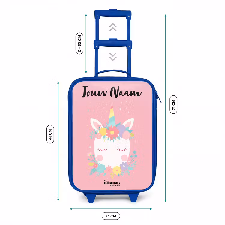 Kinderkoffer met naam - Blauw - Eenhoorn - Bloemen - Roze — 6