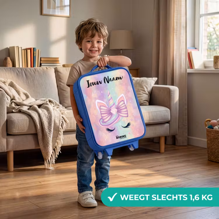 Kinderkoffer met naam - Blauw - Eenhoorn - Glitters - Regenboog - Pastel — 2
