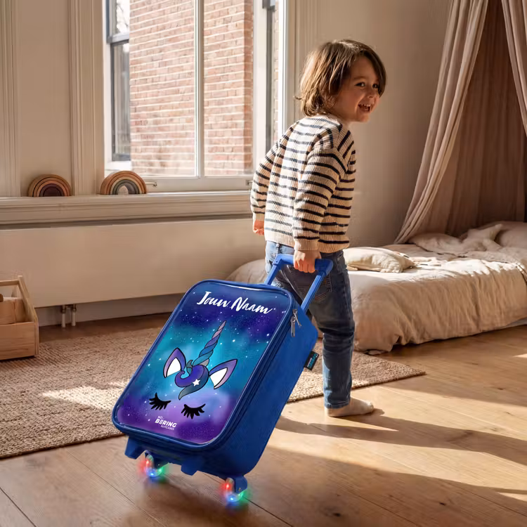 Kinderkoffer met naam - Blauw - Eenhoorn - Sterrenhemel - Blauw — 3