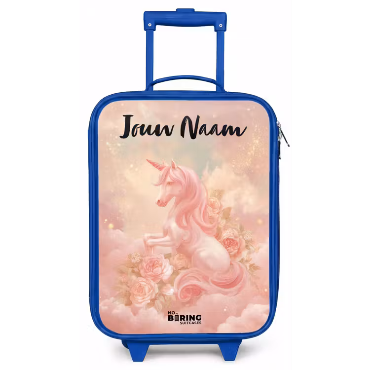 Kinderkoffer met naam - Blauw - Eenhoorn - Wolken - Roze — 1