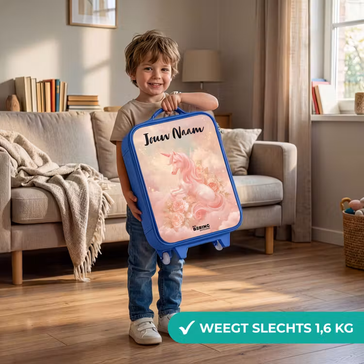 Kinderkoffer met naam - Blauw - Eenhoorn - Wolken - Roze — 2