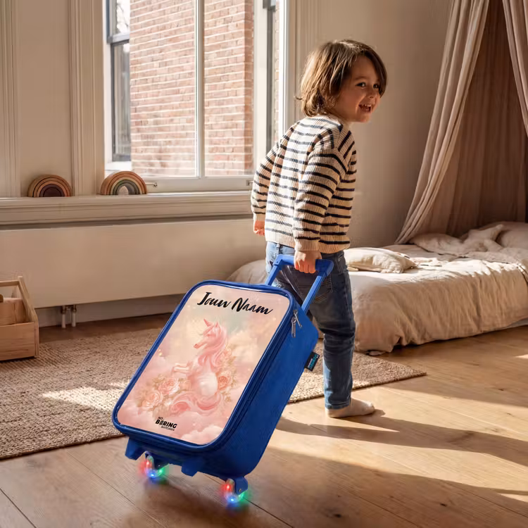Kinderkoffer met naam - Blauw - Eenhoorn - Wolken - Roze — 3