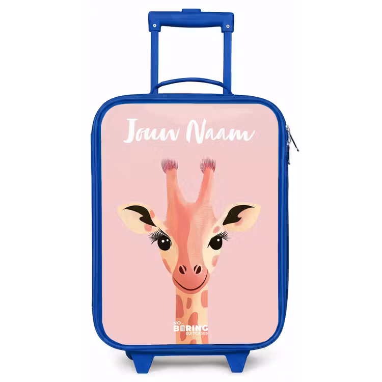 Kinderkoffer met naam - Blauw - Giraffe - Wimpers - Minimalistisch - Roze — 1