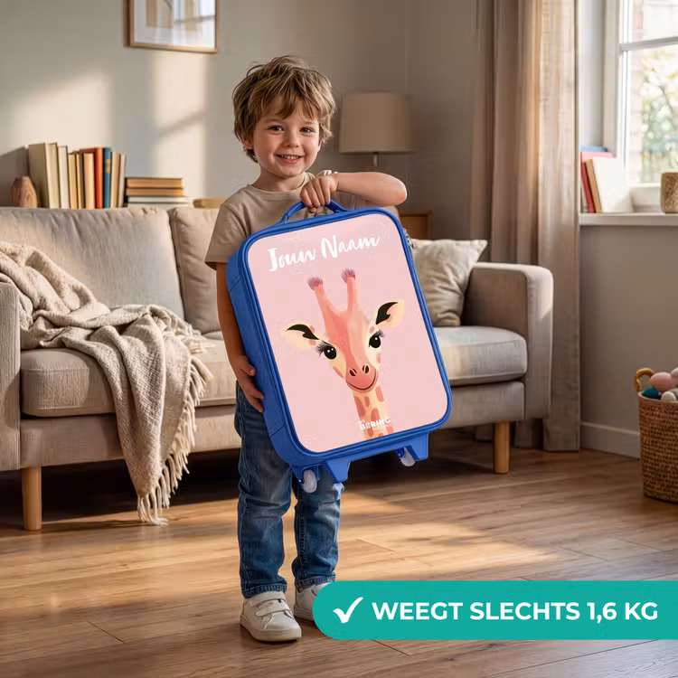 Kinderkoffer met naam - Blauw - Giraffe - Wimpers - Minimalistisch - Roze — 2