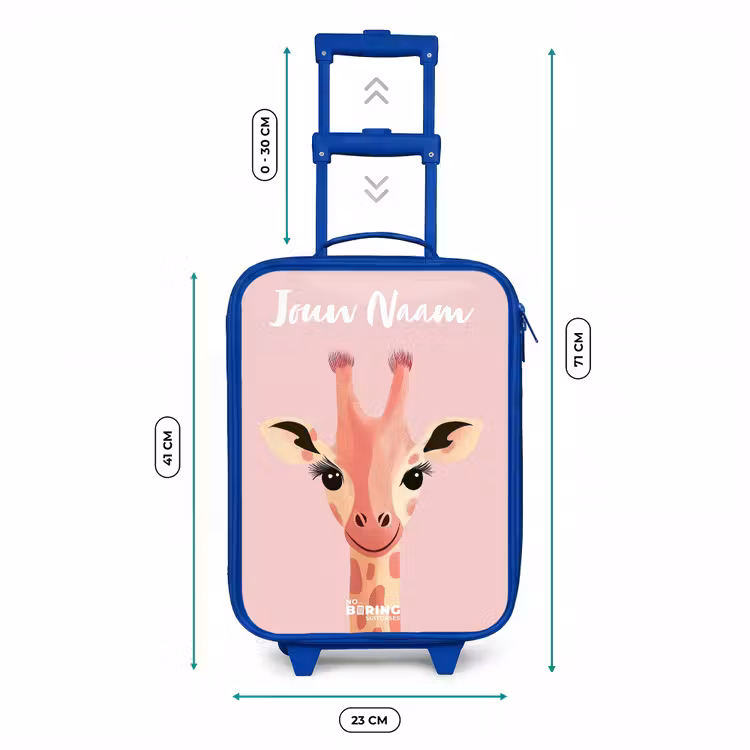 Kinderkoffer met naam - Blauw - Giraffe - Wimpers - Minimalistisch - Roze — 6