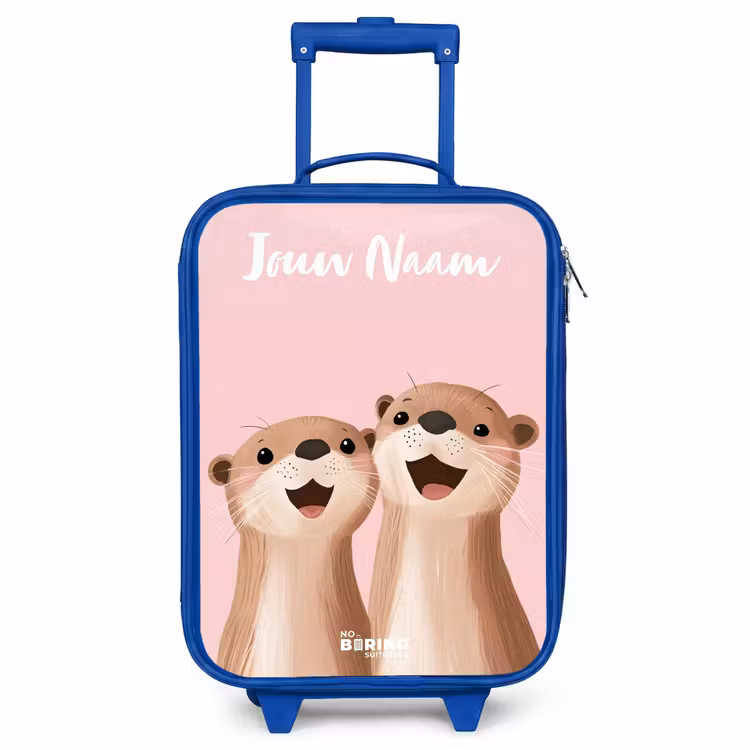 Kinderkoffer met naam - Blauw - Glimlach - Otters - Roze - Illustratie — 1