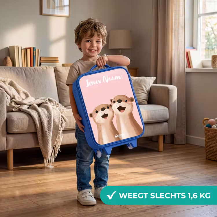 Kinderkoffer met naam - Blauw - Glimlach - Otters - Roze - Illustratie — 2