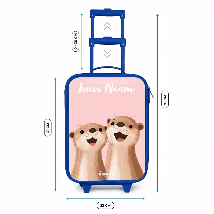 Kinderkoffer met naam - Blauw - Glimlach - Otters - Roze - Illustratie — 6