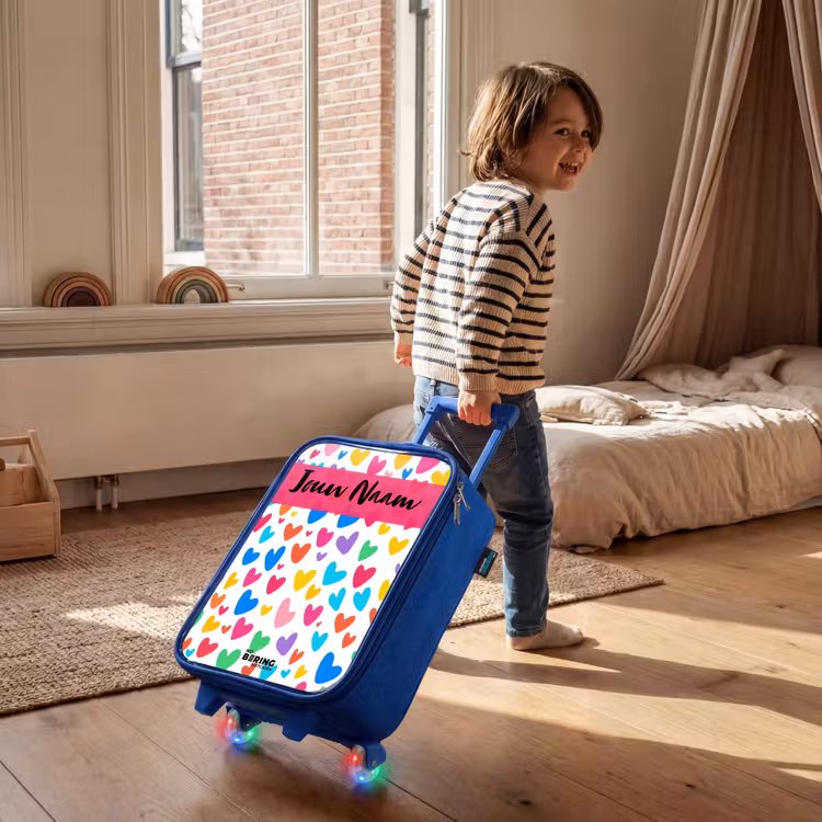 Kinderkoffer met naam - Blauw - Hartjes - Kleurrijk - Patroon — 3