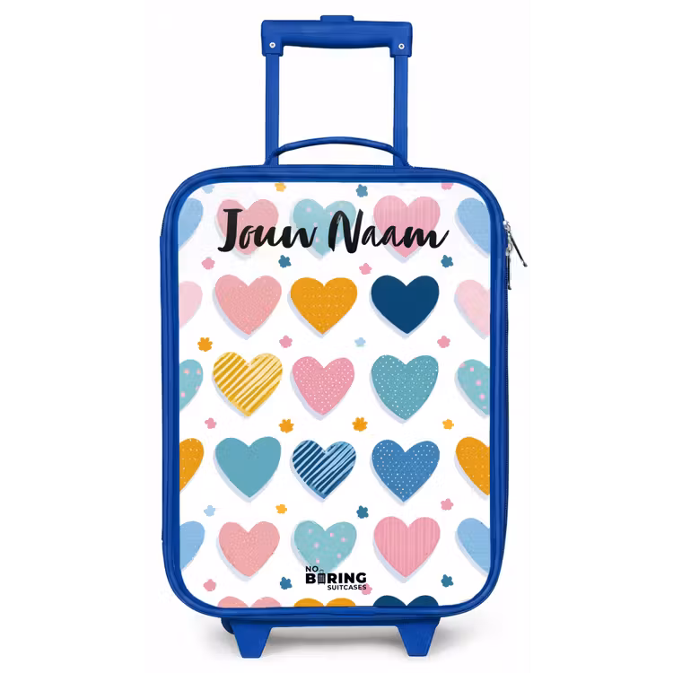 Kinderkoffer met naam - Blauw - Hartjes - Pastel - Patroon — 1