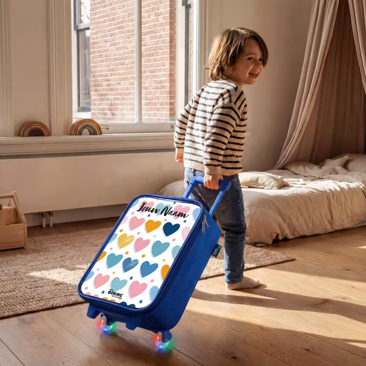 Kinderkoffer met naam - Blauw - Hartjes - Pastel - Patroon — 3