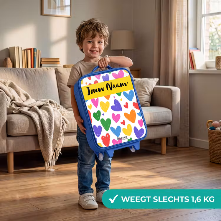 Kinderkoffer met naam - Blauw - Hartjes - Patroon - Kleurrijk — 2