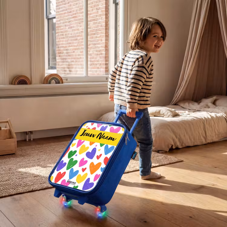 Kinderkoffer met naam - Blauw - Hartjes - Patroon - Kleurrijk — 3
