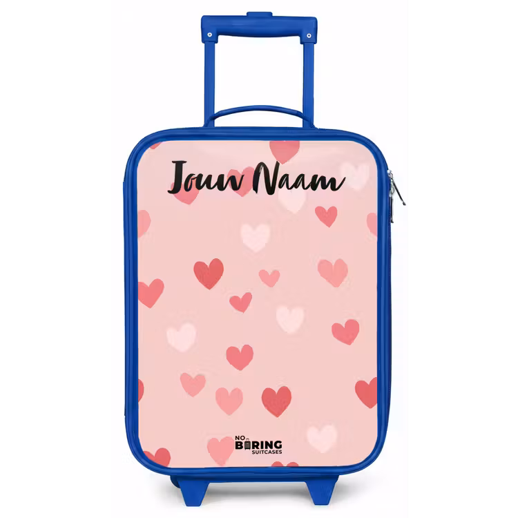 Kinderkoffer met naam - Blauw - Hartjes - Patroon - Roze — 1