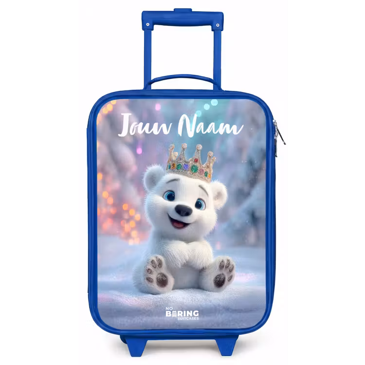 Kinderkoffer met naam - Blauw - Ijsbeer - Kroon - Winter — 1