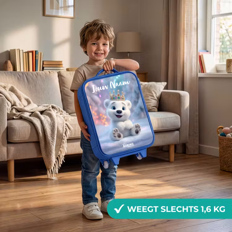 Kinderkoffer met naam - Blauw - Ijsbeer - Kroon - Winter — 2