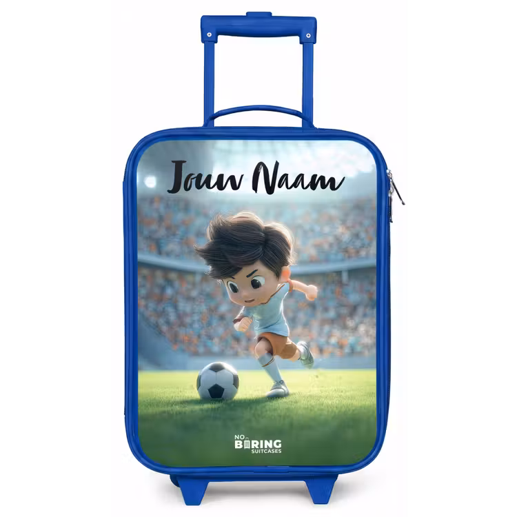 Kinderkoffer met naam - Blauw - Jongen - Stadion - Voetbal - Zonlicht — 1