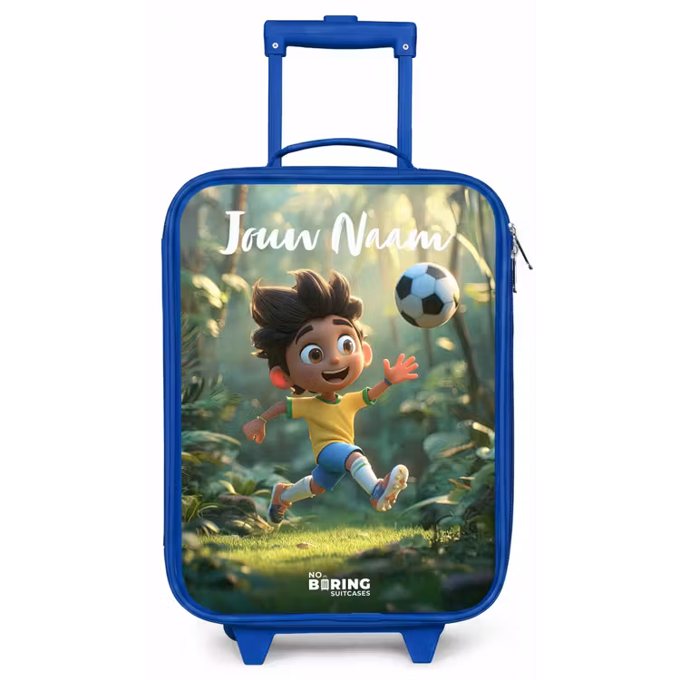 Kinderkoffer met naam - Blauw - Jongen - Voetbal - Bos - Bomen — 1