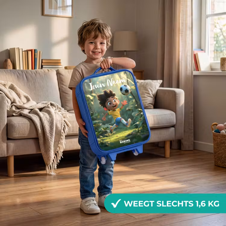 Kinderkoffer met naam - Blauw - Jongen - Voetbal - Bos - Bomen — 2