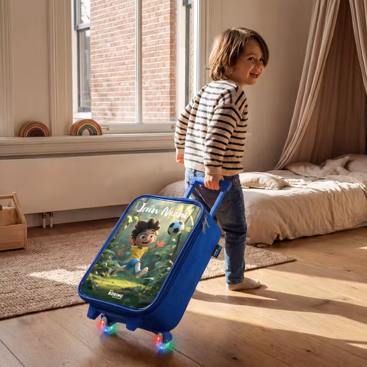 Kinderkoffer met naam - Blauw - Jongen - Voetbal - Bos - Bomen — 3