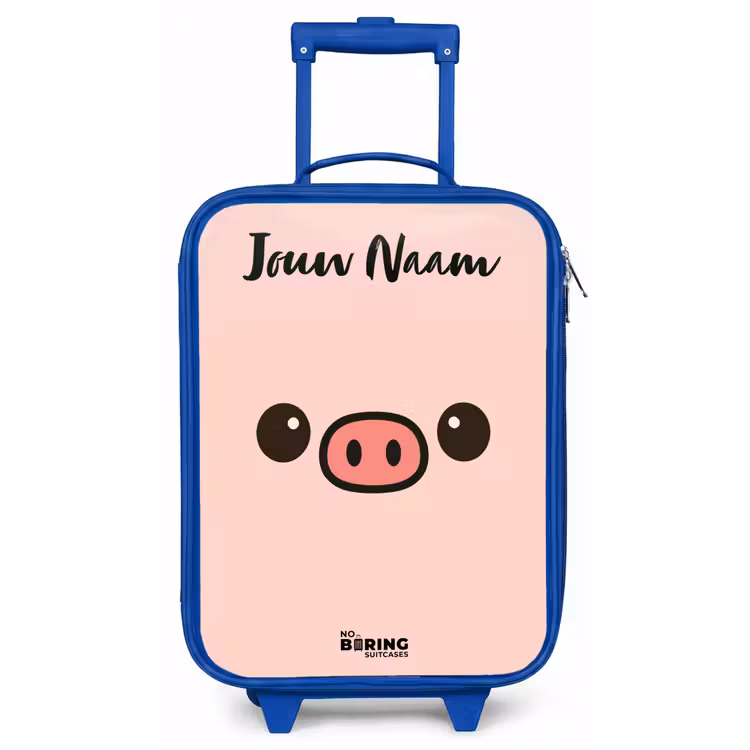 Kinderkoffer met naam - Blauw - Kawai - Varken - Roze — 1