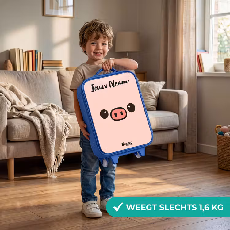 Kinderkoffer met naam - Blauw - Kawai - Varken - Roze — 2