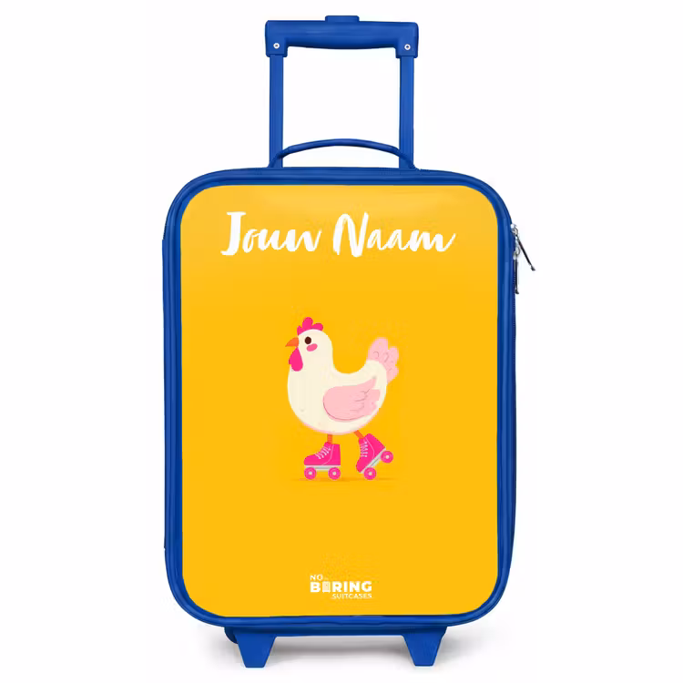 Kinderkoffer met naam - Blauw - Kip - Rolschaatsen - Geel — 1