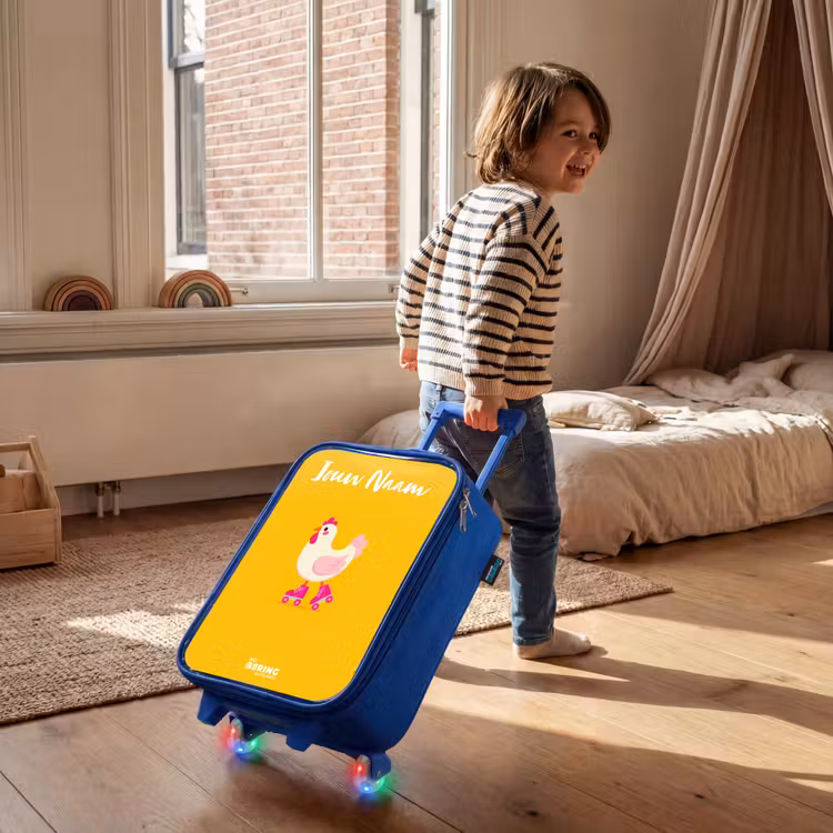 Kinderkoffer met naam - Blauw - Kip - Rolschaatsen - Geel — 3