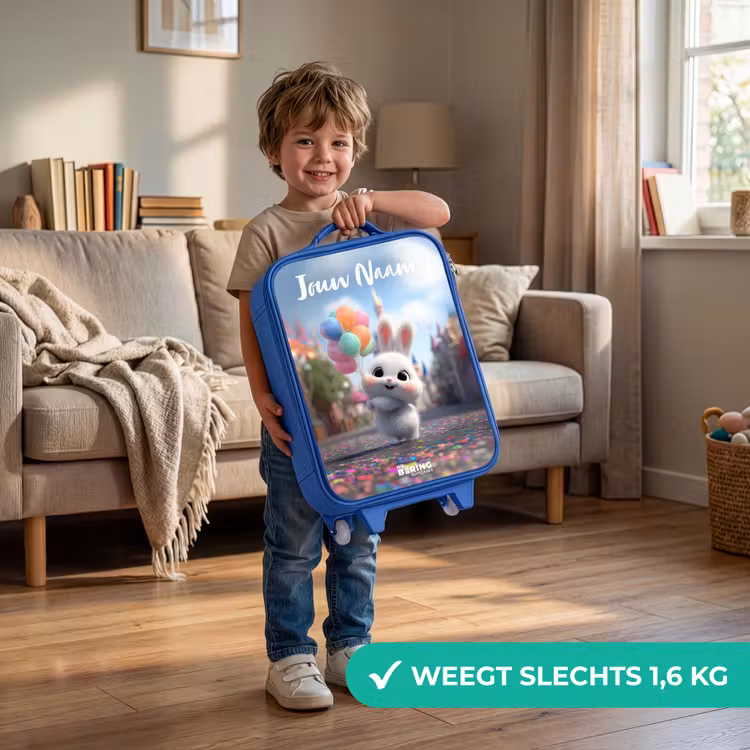 Kinderkoffer met naam - Blauw - konijn - Ballonnen — 2