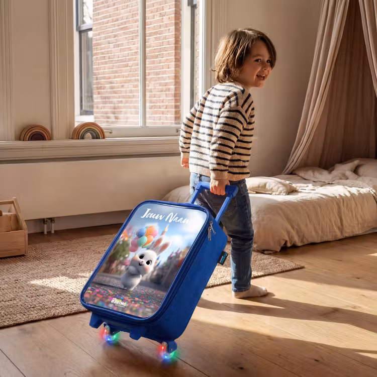 Kinderkoffer met naam - Blauw - konijn - Ballonnen — 3