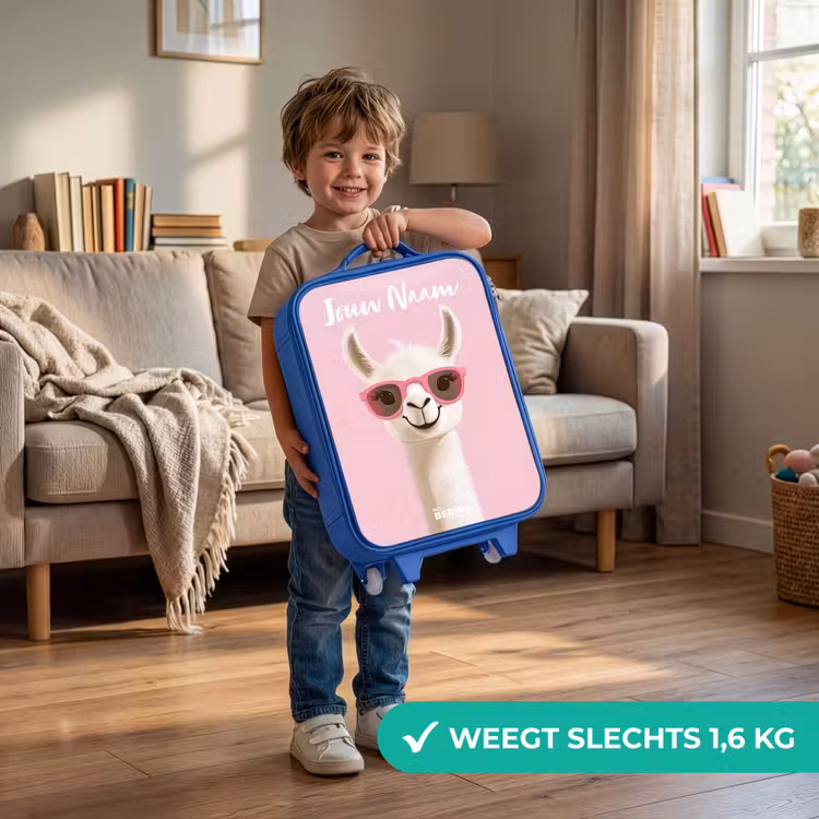 Kinderkoffer met naam - Blauw - Lama - Wit - Zonnebril - Wimpers — 2
