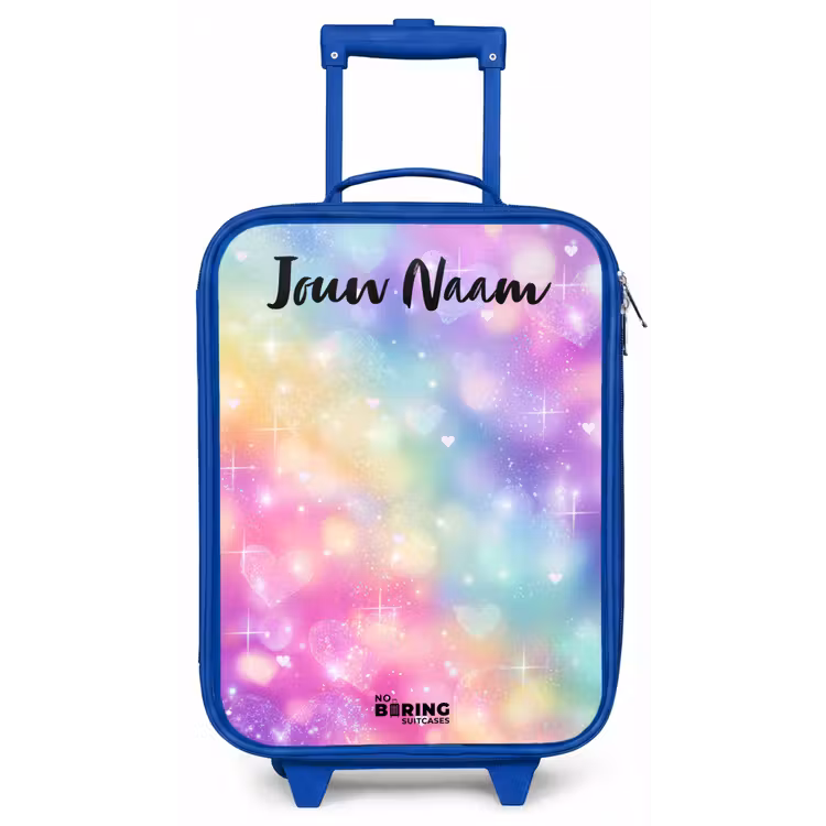 Kinderkoffer met naam - Blauw - Licht - Regenboog - Hartjes — 1