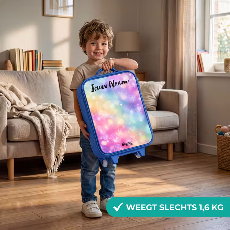 Kinderkoffer met naam - Blauw - Licht - Regenboog - Hartjes — 2