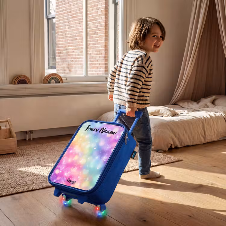Kinderkoffer met naam - Blauw - Licht - Regenboog - Hartjes — 3