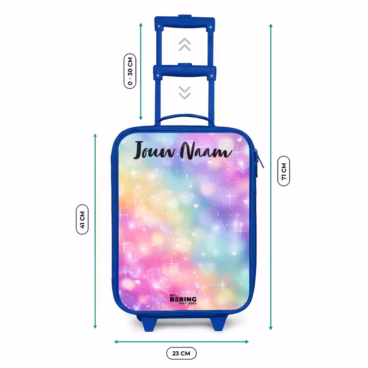 Kinderkoffer met naam - Blauw - Licht - Regenboog - Hartjes — 6