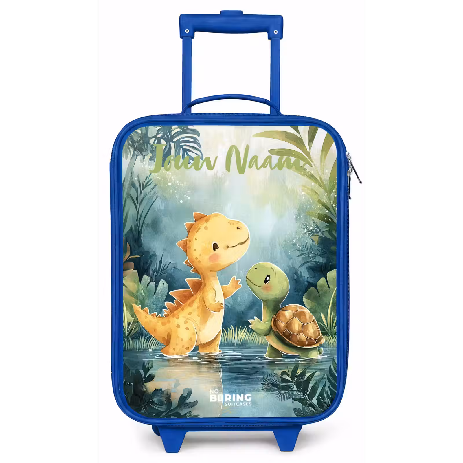 Kinderkoffer met naam - Blauw - Dino - Schildpad - Jungle — 1