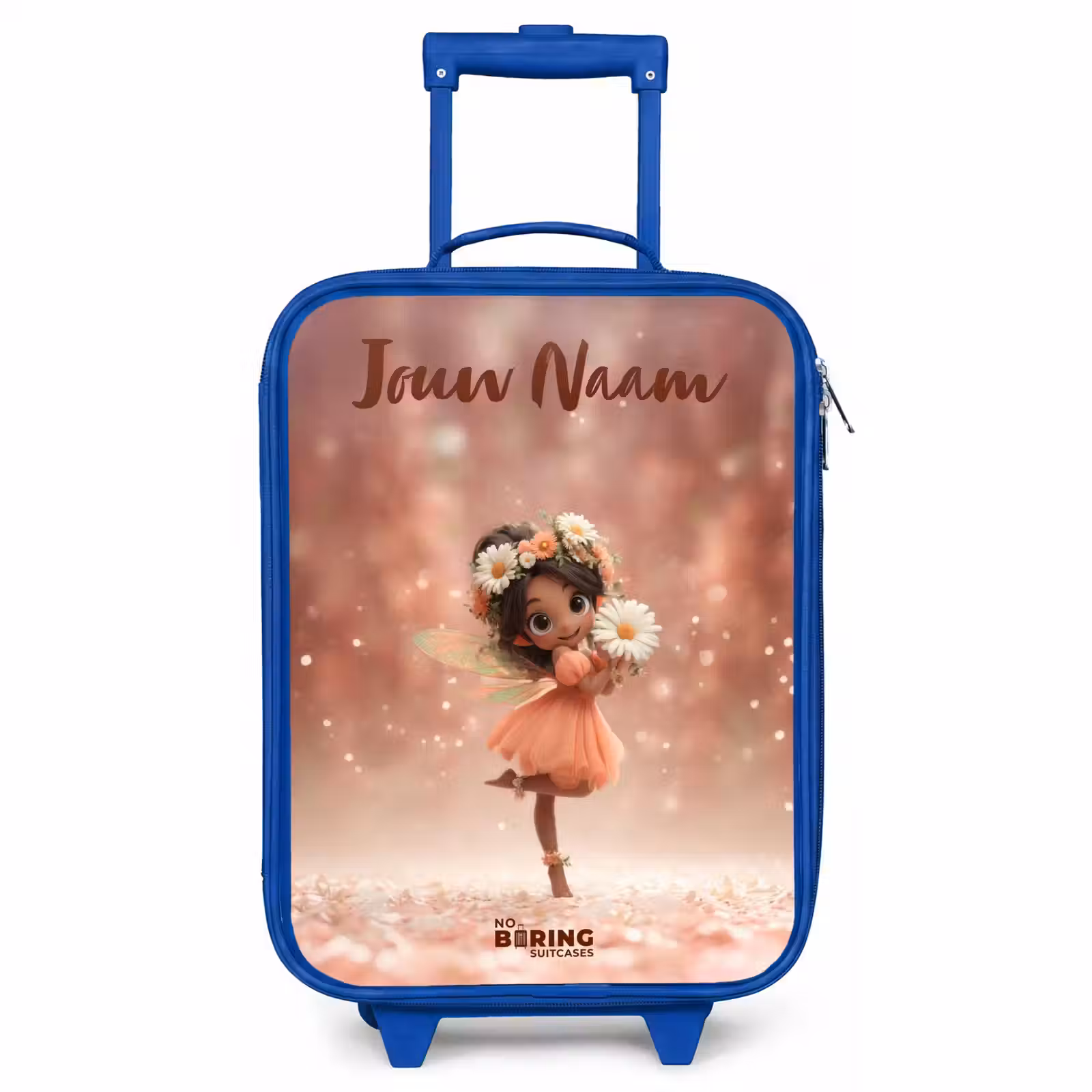 Kinderkoffer met naam - Blauw - Fee met madeliefjes — 1