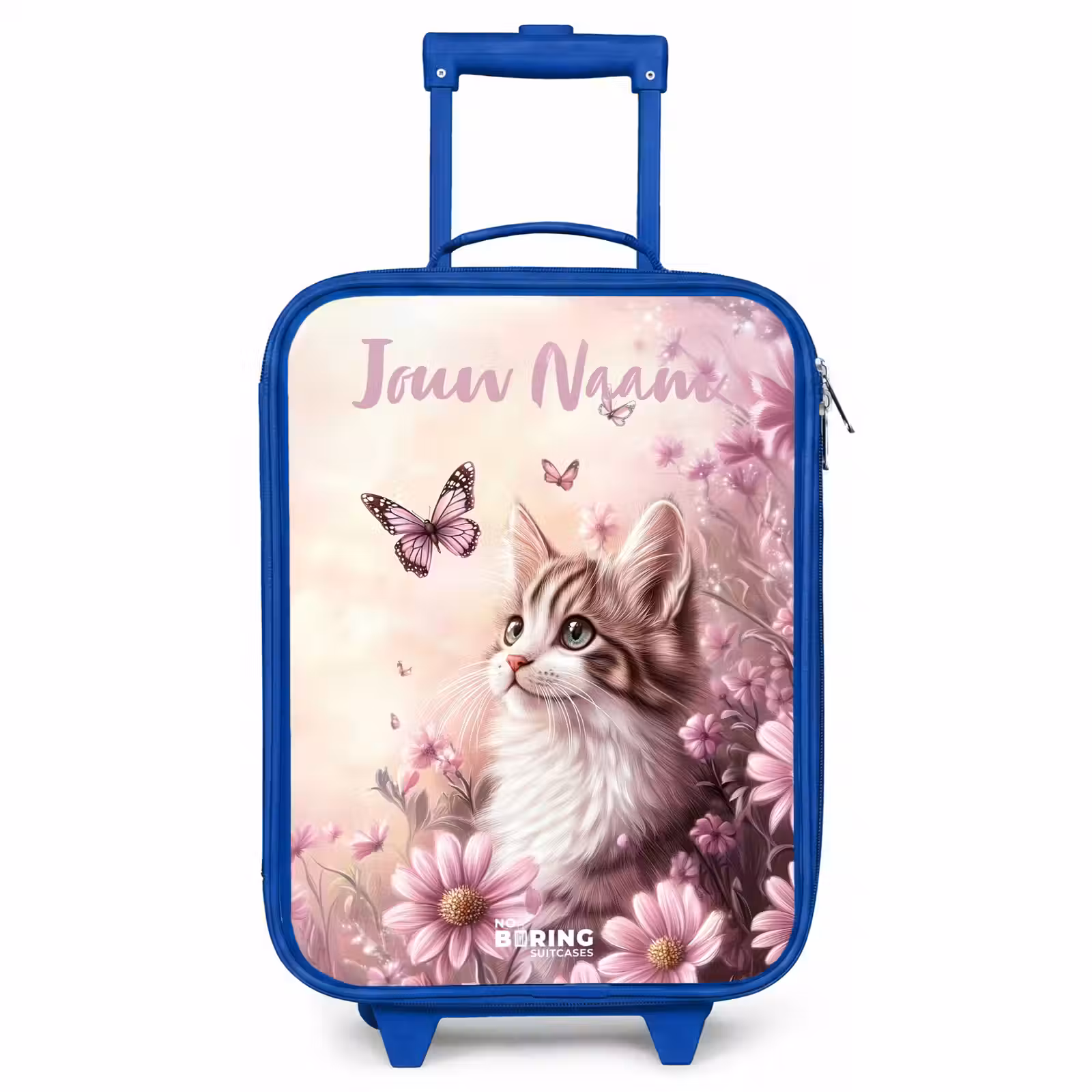 Kinderkoffer met naam - Blauw - Kitten - Vlinders - Paars - Bloemen — 1