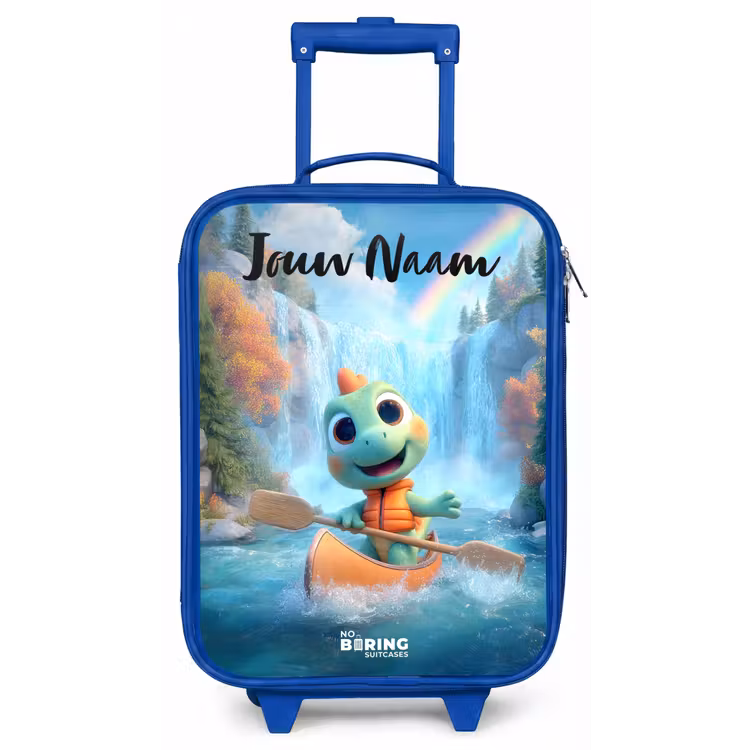 Kinderkoffer met naam - Blauw - Dino - Natuur - Waterval — 1