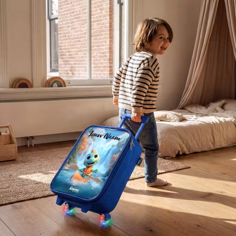 Kinderkoffer met naam - Blauw - Dino - Natuur - Waterval — 3