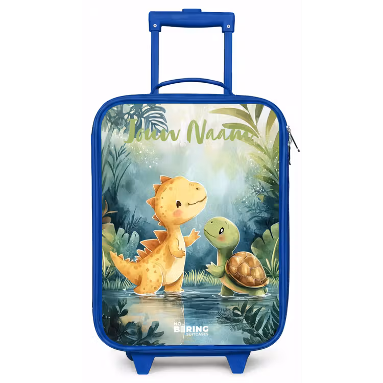 Kinderkoffer met naam - Blauw - Dino - Schildpad - Jungle — 1
