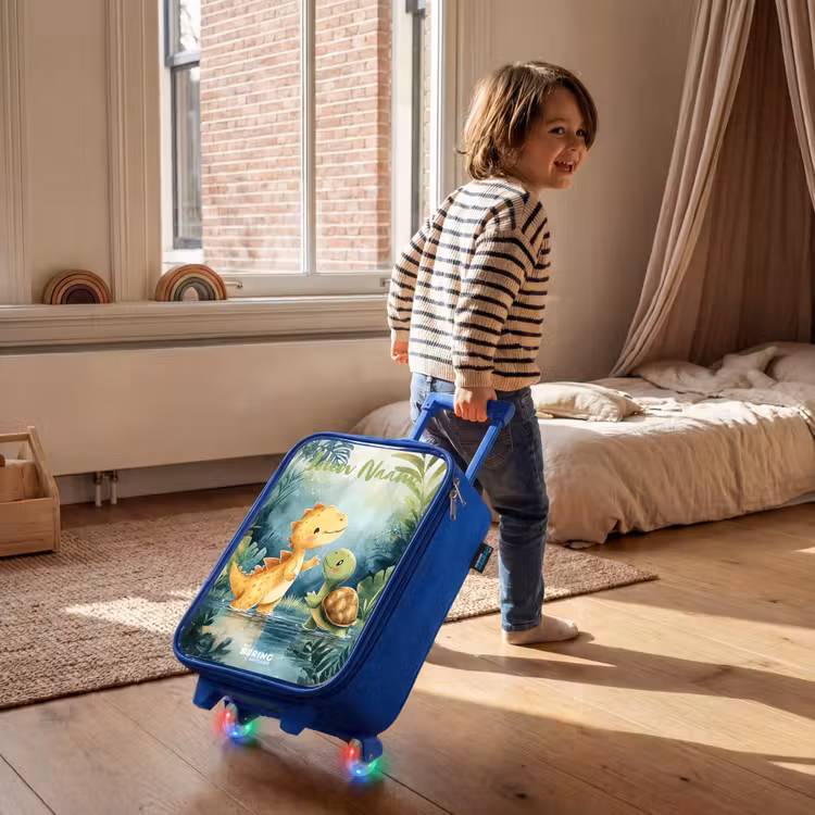 Kinderkoffer met naam - Blauw - Dino - Schildpad - Jungle — 3