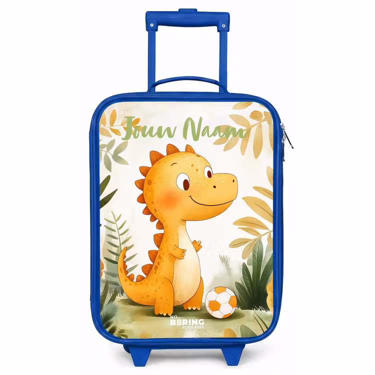 Kinderkoffer met naam - Blauw - Dino - Voetbal - Oranje — 1