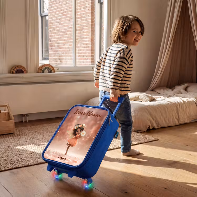 Kinderkoffer met naam - Blauw - Fee met madeliefjes — 3