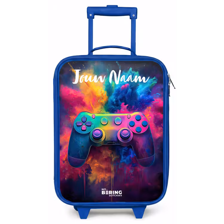 Kinderkoffer met naam - Blauw - Game - Controller - Kleurrijk - Explosie — 1